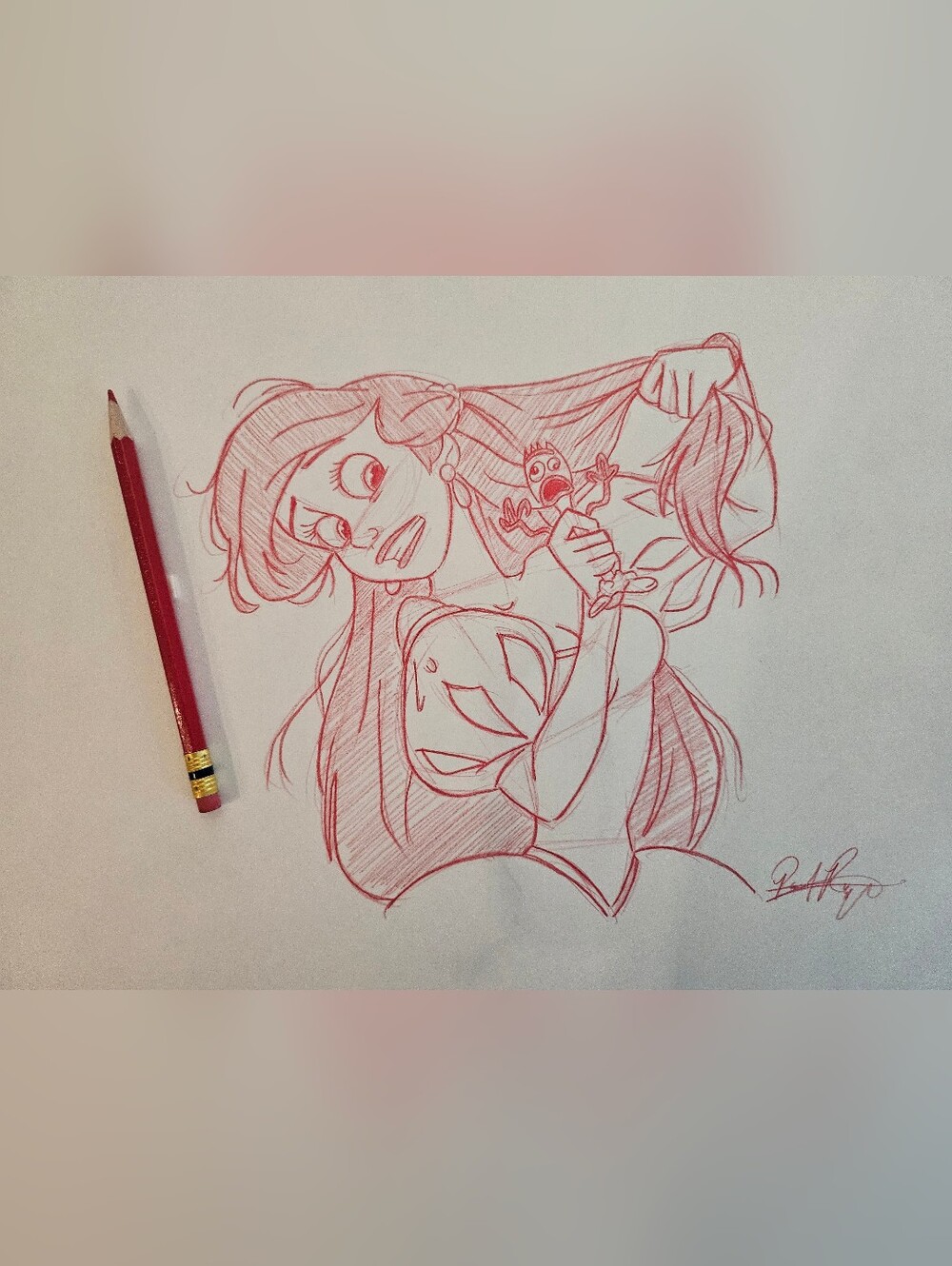 Disney Pixar Ariel Forky Little Mermaid Toy Story Drawing/Sketch Animation Art